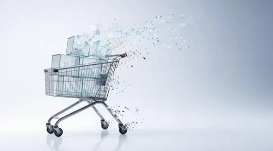 Panier d'achat virtuel abandonné dans une boutique en ligne moderne avec effet de disparition progressif