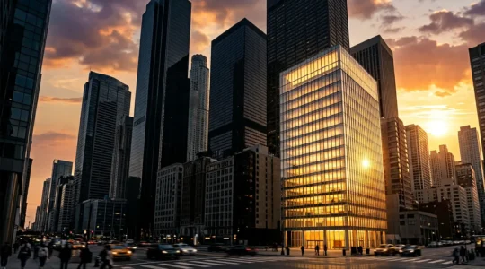 Analyse métaphorique de l'autorité de domaine en SEO représentée par des bâtiments de différentes hauteurs