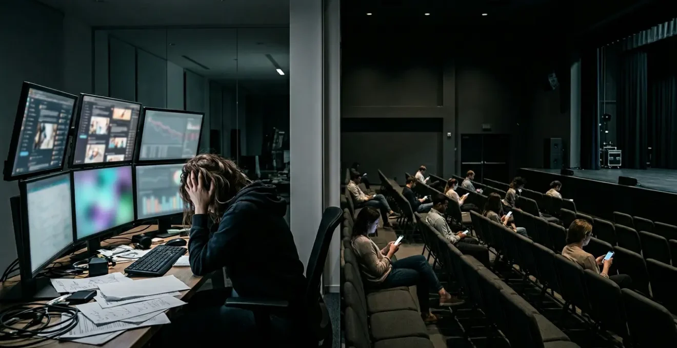 Comparaison visuelle entre surcharge de contenus et engagement en baisse sur les réseaux sociaux