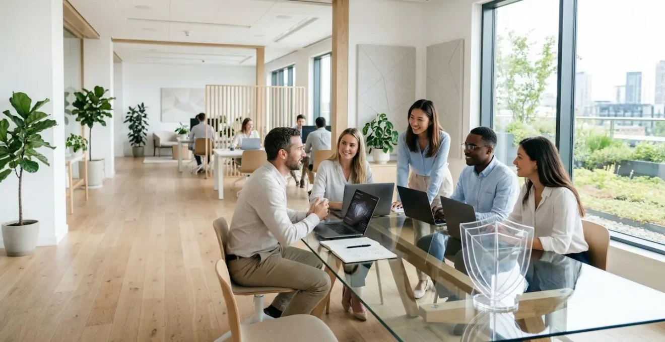 Bureau moderne avec professionnels analysant des données marketing en respectant la conformité RGPD