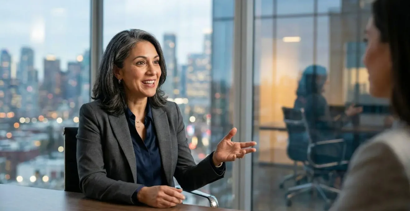 Portrait d'un expert en marketing digital partageant ses connaissances dans un environnement professionnel moderne