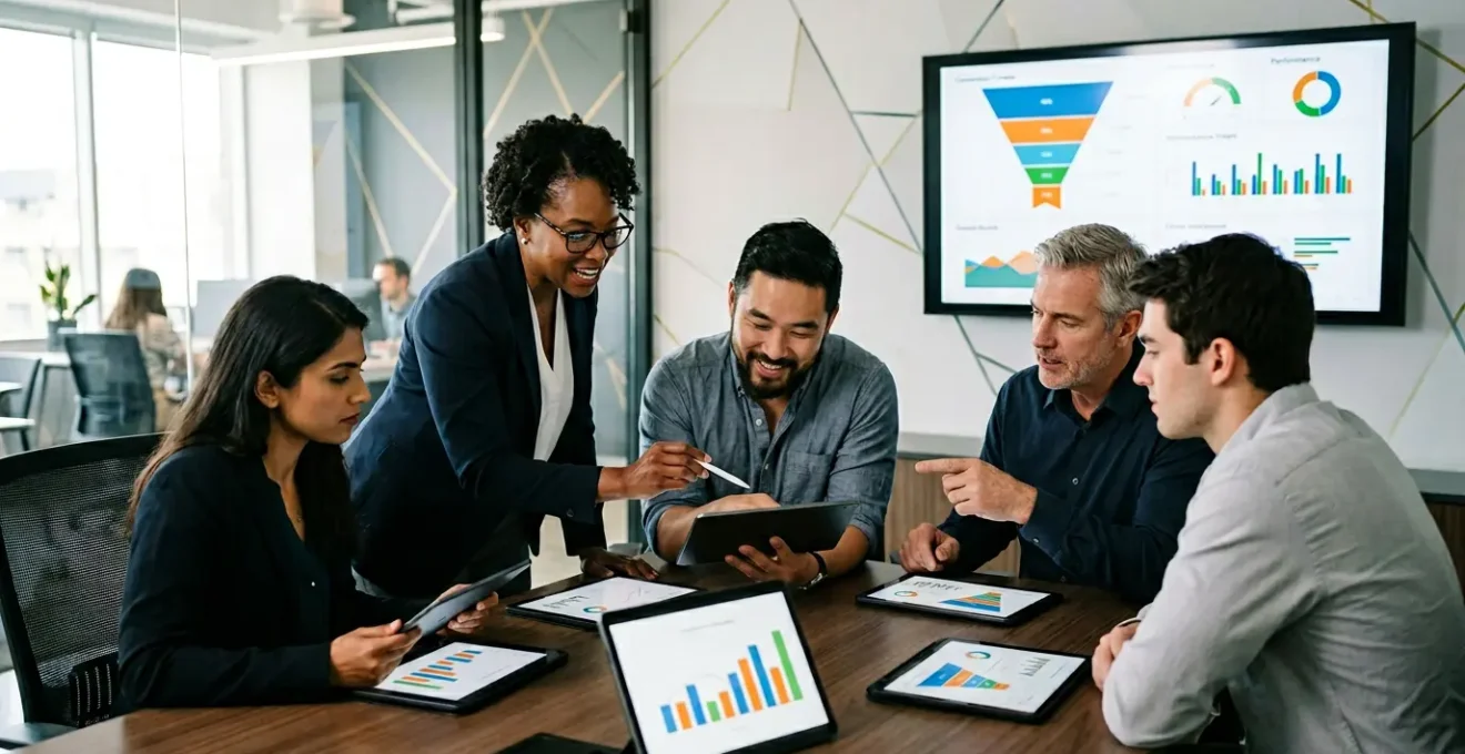 Équipe analysant des données de trafic qualifié dans un espace de travail moderne