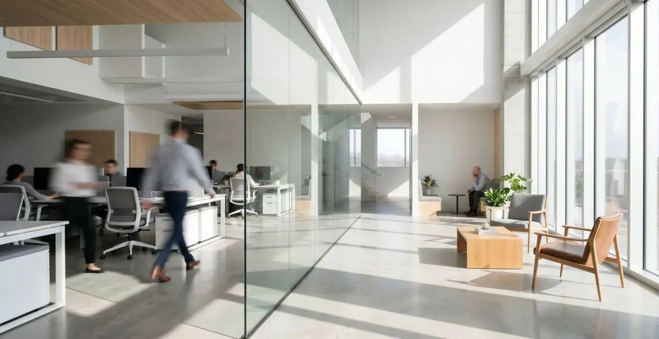 Vue minimaliste d'espaces de travail représentant différentes approches de support client