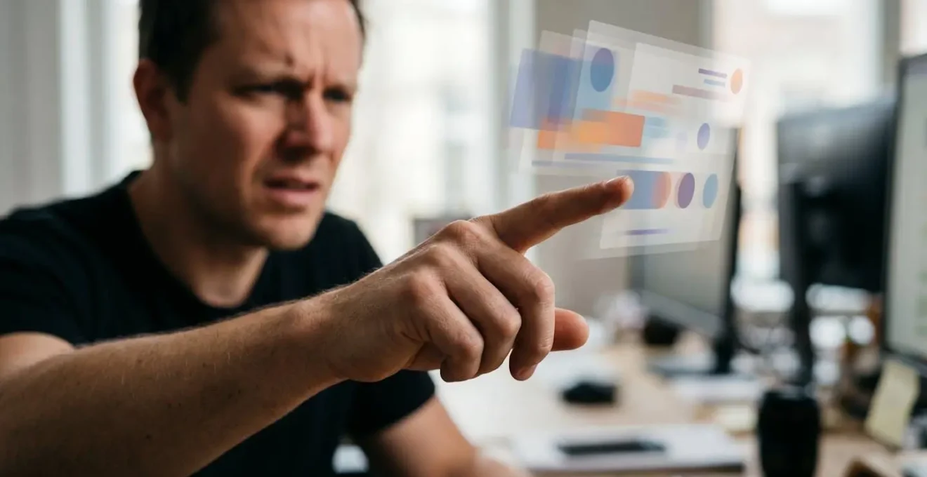 Main approchant d'un écran mobile avec des éléments d'interface qui se décalent visuellement, symbolisant la frustration du CLS.