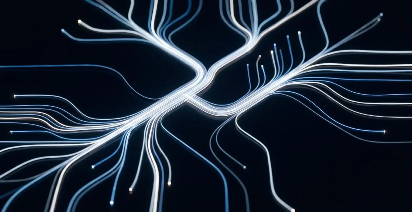 Visualisation métaphorique d'un fil d'Ariane sous forme de chemins lumineux interconnectés