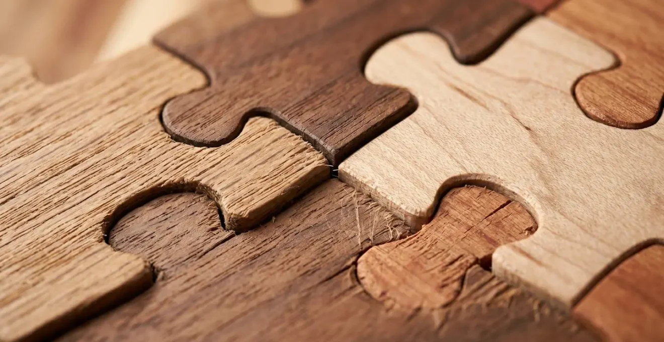 Composition macro de pièces de puzzle interconnectées formant un réseau complexe
