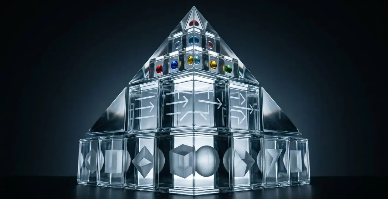 Pyramide conceptuelle montrant la hiérarchie des éléments à tester en CRO