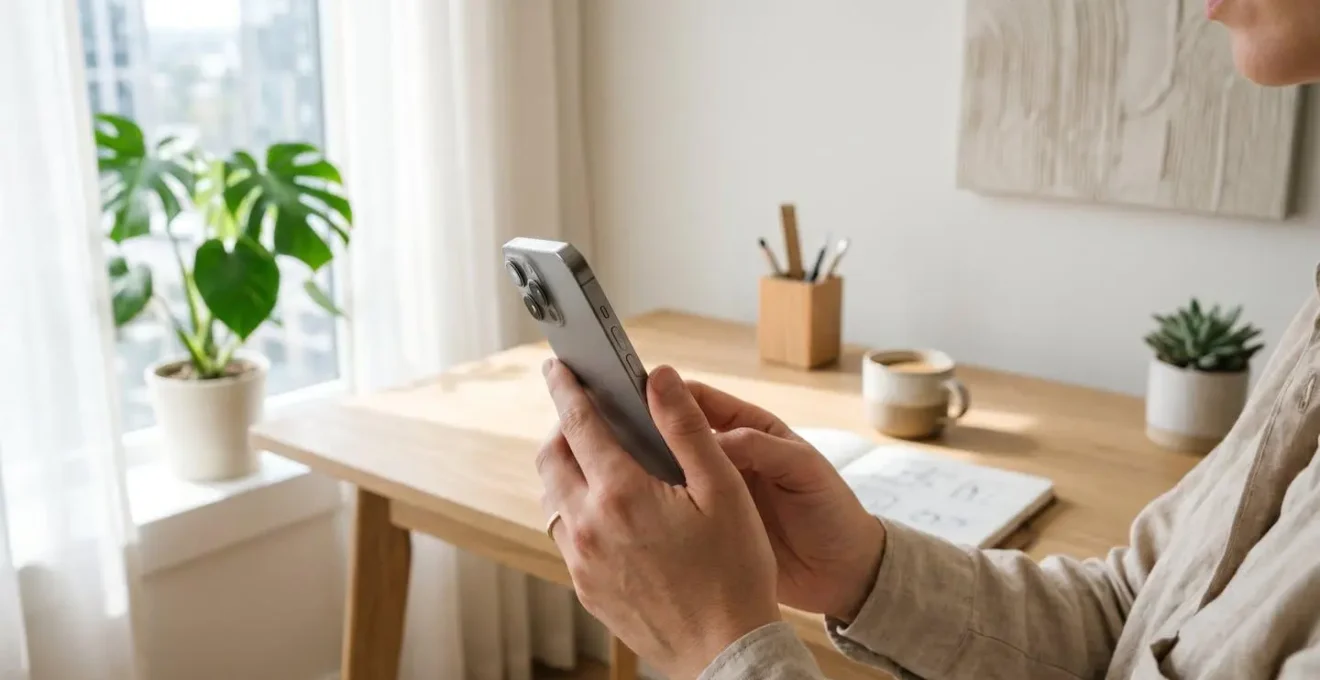 Vue de trois quarts arrière d'un smartphone montrant une interface de création de contenu