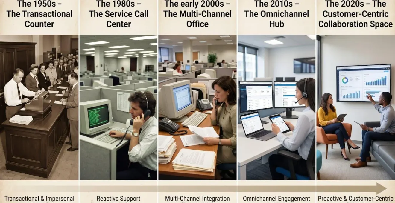 Évolution visuelle d'un environnement de travail montrant la transformation client